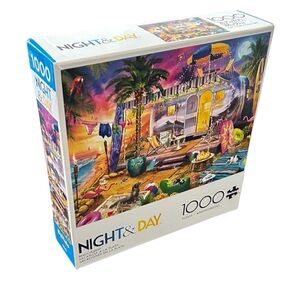 Night & Day 1000-Piece Puzzle - Colorful Beach Scene good complete condition